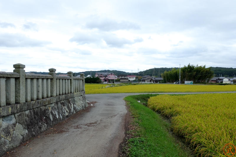 右側（東）を望む。周囲は田畑と住宅。ちょうど秋のお祭りの準備中だった。